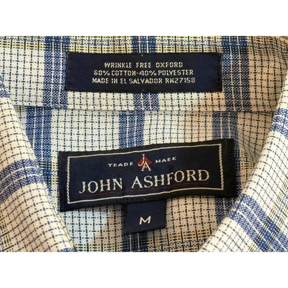 JOHN ASHFORD Men's,Short Sleeve Button Down Plaid Shirt Blue White Medium - Picture 4 of 5